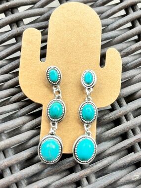 Turquoise Triple-Drop Dangle Earrings - Women Jewelry